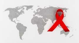 Map of the world with overlay of AIDS ribbon